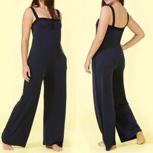 Summersalt 24 Hour Cupro Wide Leg Lightweight Sleeveless Navy Black Jumpsuit XS